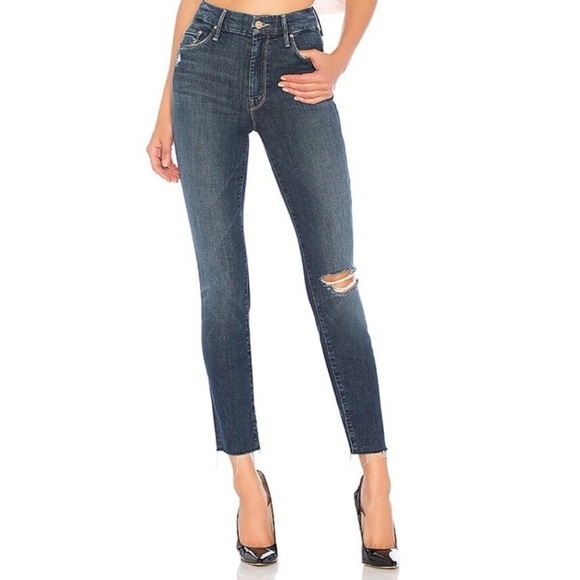 Mother High Waisted Looker Ankle Fray Close to the Edge Blue Jean Distressed 30 - Picture 1 of 15